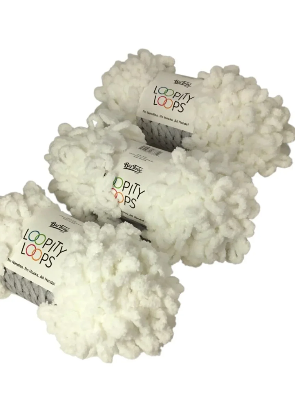 Loopity Loops Yarn Lot of 3 Skeins White Big Twist 6.35 Oz Jo-Ann Fabrics Finger